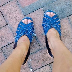 Lanvin Patent Leather + Denim Sandal